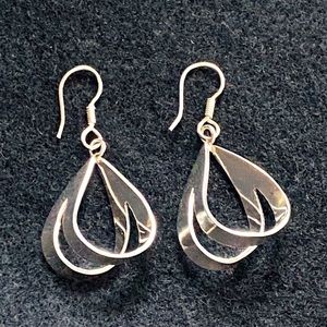 Taxco Mexico Sterling Silver Double Loop Open Design Dangle Earrings Vintage